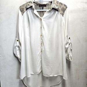 HeartSoul Plus sheer loose fit close w/ shiny animal print back/shoulders ~ 1X